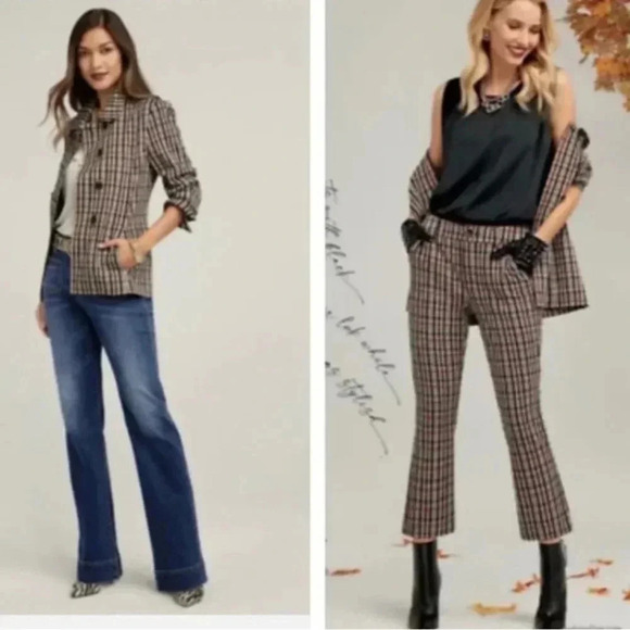 CAbi Jazzy Plaid Double Breasted Blazer & Kick Flare Cropped Ankle Pants Set - Picture 2 of 16